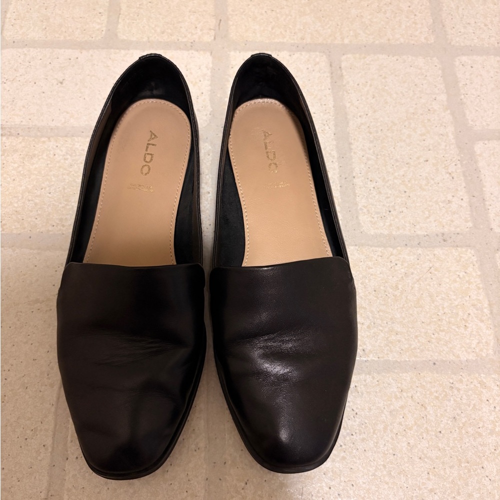 Aldo Black Leather Slip-On Loafers